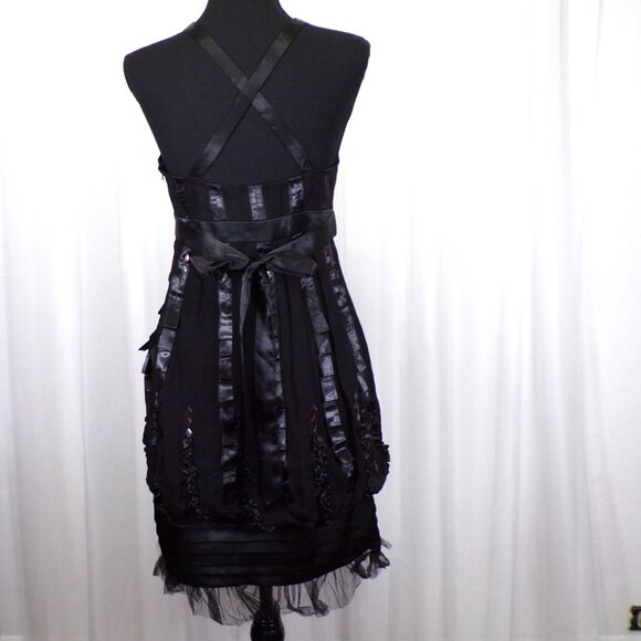 Sue Wong Nocturne Dress sz 4 Black Silk Halter Ribbon Steampunk Goth Whimsigoth - Picture 4 of 10